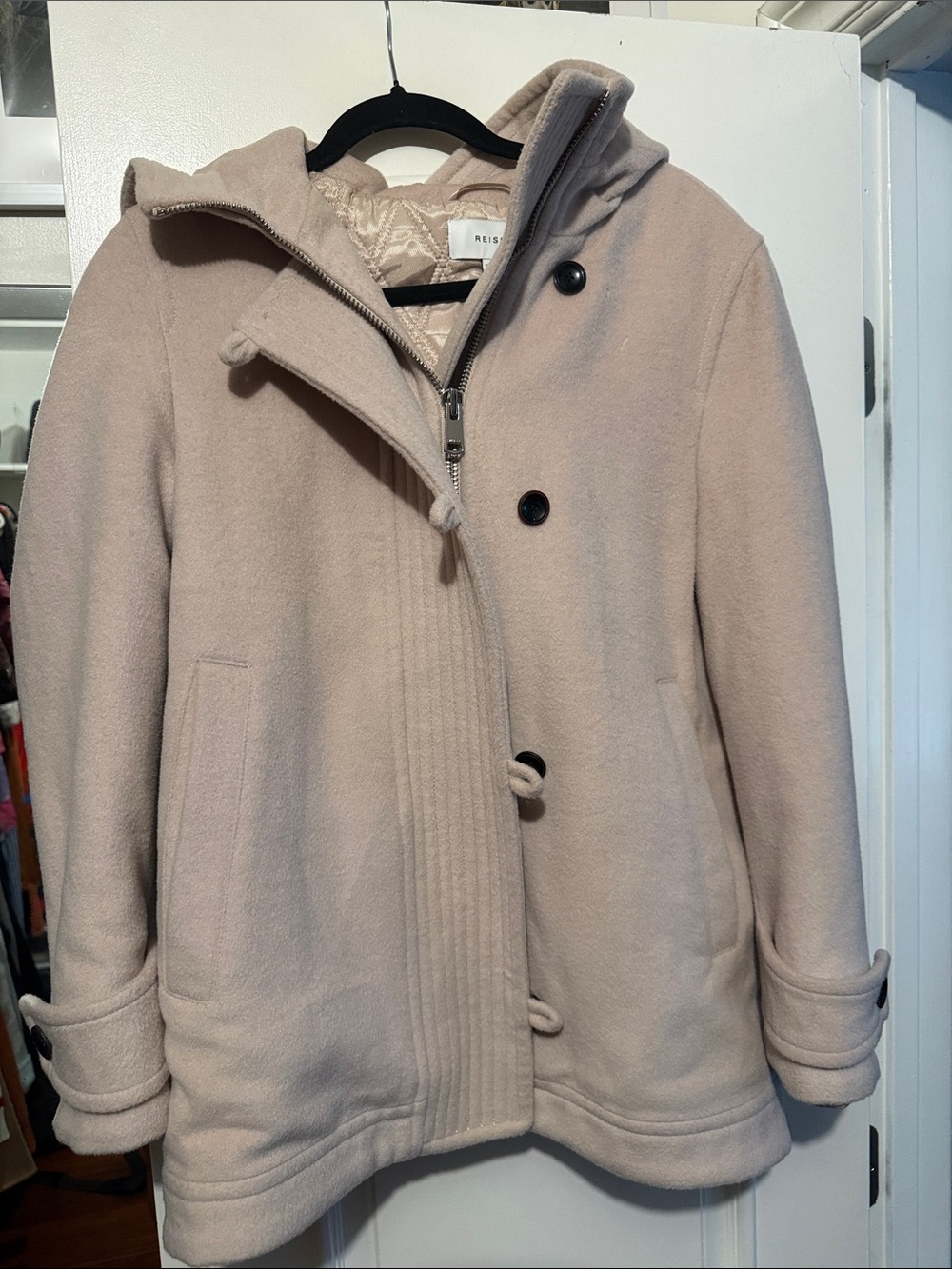 Reiss Soft Blush Hooded Wool-Blend Pea Coat